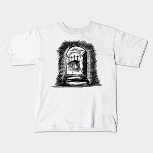 A glimpse from the empty tomb of Jesus Christ. The morning of the resurrection Kids T-Shirt